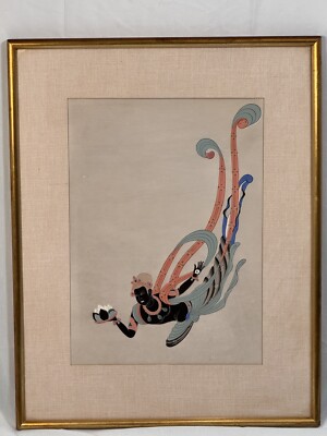 Flying Deva 18  X 14  Tunhuang Cave Mural Painting Framed Print Dunhuang