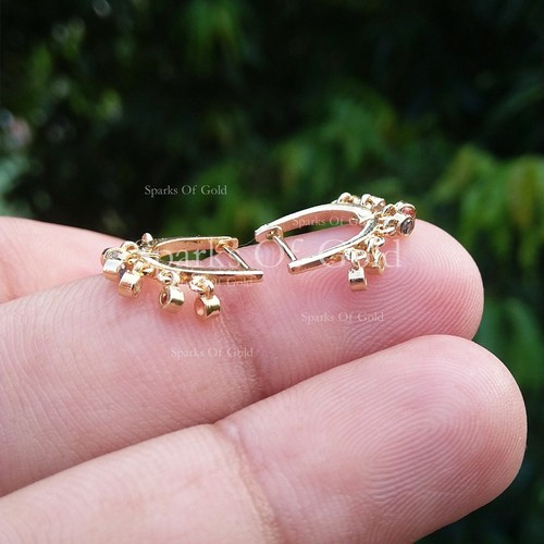 Real 0.20 Ct Multi Sapphire Chandelier Huggie Hoops Earrings 14KT Gold Jewelry - Picture 10 of 10