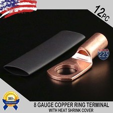 12 PCS 8 AWG GA Copper Ring Terminal Heat Shrink Hole Stud Lug Connector