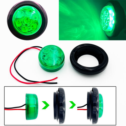 4x 2" Inch Green LED Light Round Clearance Side Marker Lights Truck Trailer 12V - Picture 5 of 11