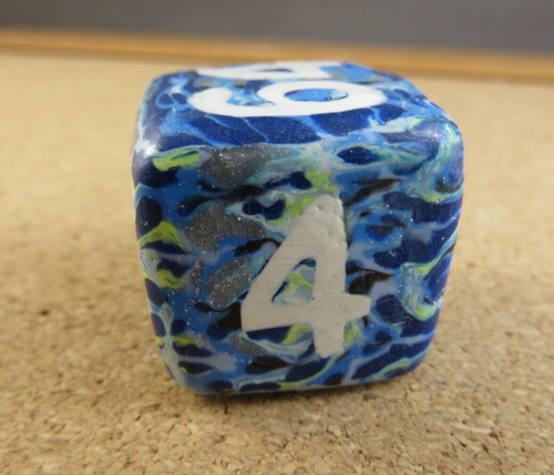 Jena's Handmade Backgammon Doubling Cube Blue White Tie Dye One of A Kind #236 - Picture 4 of 9