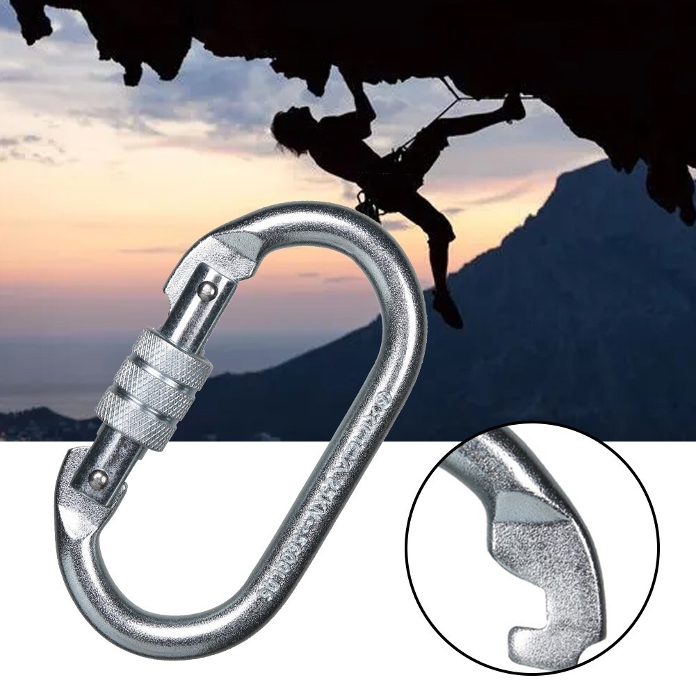 Climbing Carabiner Clip Hook 25KN Steel Screw Locking Gear for