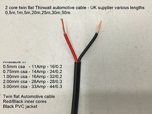 3mm FLAT TWIN AUTO CABLE 33 AMP 2 CORE AUTOMOTIVE THINWALL 3.0MM 12V 24V WIRE