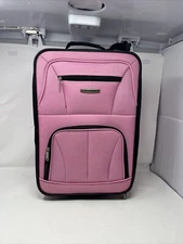 Rockland Fashion Softside Upright Luggage Set Telescoping Handles Pink 2pc EUC!