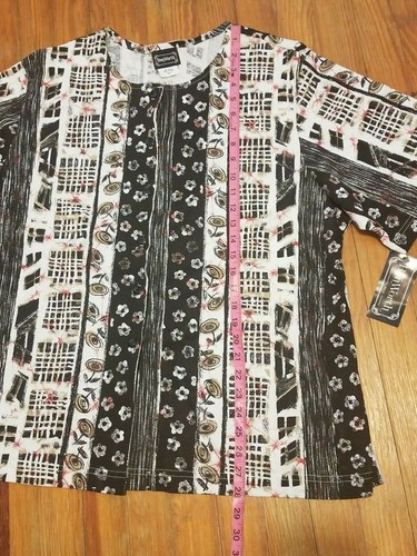 Women's Bon Worth Whimsical Floral Black White Red Button down Top XXL - Imagen 3 de 9