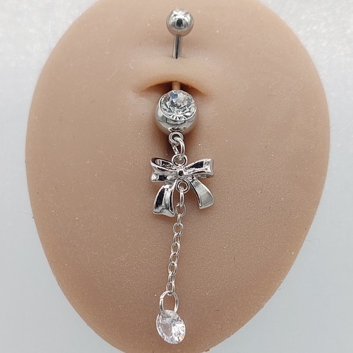Belly Bars Navel Button Piercing Rings Crystal Body Jewellery Dangle Ring Silver - Picture 19 of 259