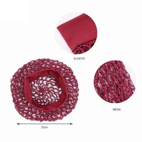 Women Fashion Crochet Mesh Hair Net Hair Care Snood Wide Band Turban Bonnet Cap - 第 9/24 張圖片