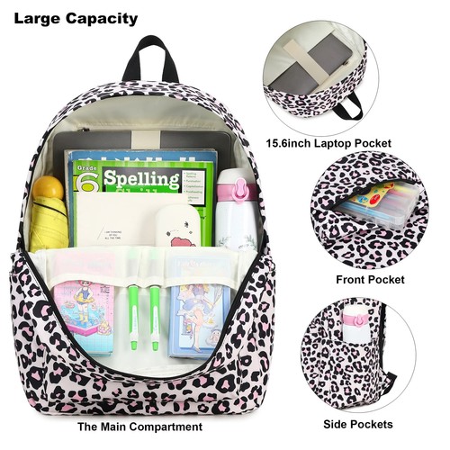 Leopard Print School Backpack Teens Girls College Bookbag Laptop Bag - Picture 2 of 5