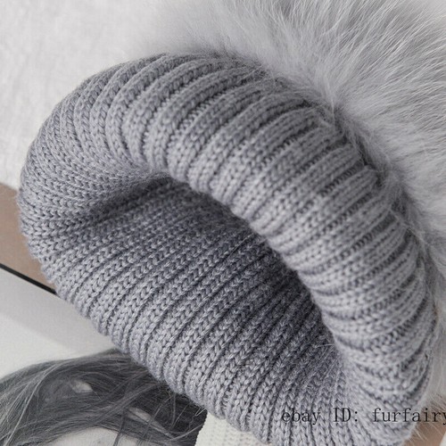 Women's Real Fox Fur Hat Knitted Bobble Warm Snow Elastic Ushanka Cossack Cap - Picture 3 of 17