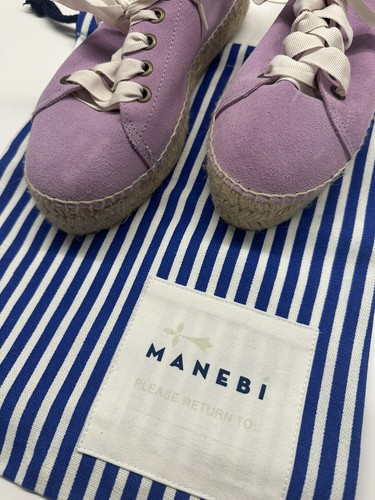 Manebi Size 38 Purple Suede Leather Lace Up Espadrille Platform Sneaker Flats - Picture 2 of 7