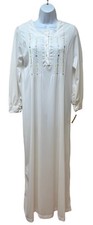 Vintage Silky Nylon Nightgown Housedress Button Front M Hand Embroidered NEW NOS