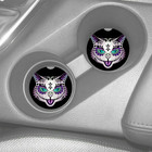 PURPLE KITTY CAT SUGAR SKULL CUSTOM SANDSTONE CAR COASTERS 2pc SET ABSORBS