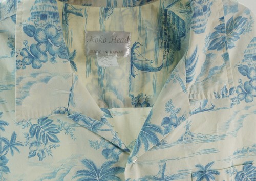 Camisa Koko Head 2XL Azul Marfil Palmeras Hibisco Barcos Aloha Hawaiana - Imagen 3 de 3