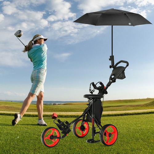 Carrello Da Golf Pieghevole Con 3 Ruote E Altezza Regolabile, Carrello Da Golf C