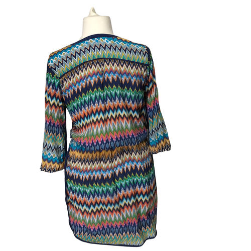 Mini Abito Tolani Donna Manica Lunga Scollo V Stampato Tunica Multicolore Tg XLarge - Foto 2 di 6