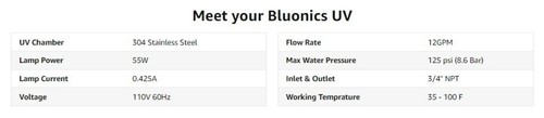 BLUONICS 55W Ultraviolet Light Water Filter Purifier Whole House UV 12 GPM 3/4" - 第 9/12 張圖片