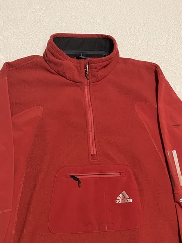 Adidas Jacket Mens 2XL Red Fleece Full Zip Jacket Zipper Pockets FLAW - Picture 3 of 12