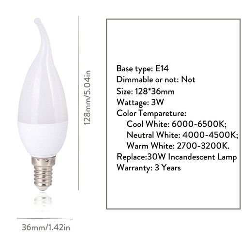 LED Candlebra Light Bulbs 3W E12 E14 B22 E26 E27 Flame Candle SMD 110V 220V Lamp - Picture 14 of 18