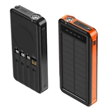 2 Pack 10K mAh Solar Power Bank w/4 Built-in Cables, Wireless Charging