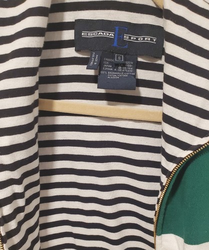 Escada Sport Small Vintage 90s Sleeveless Sweatshirt Vest White Green Striped - Picture 3 of 3