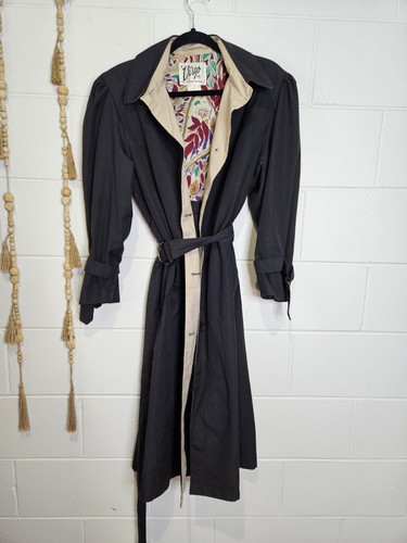 Virgo Black Trenchcoat Size 12 Vintage Retro Noir - Picture 5 of 17
