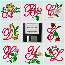 Floral Alphabet 4 Embroidery Designs Disk for Husqvarna Viking Designer 1