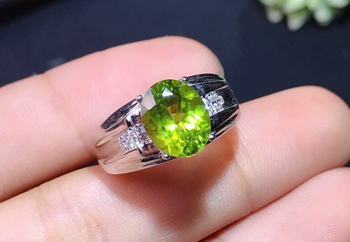 Natural Unheated Rare Fresh Green Peridot Sterling Silver 925 Handmade Mens Ring - Picture 2 of 7