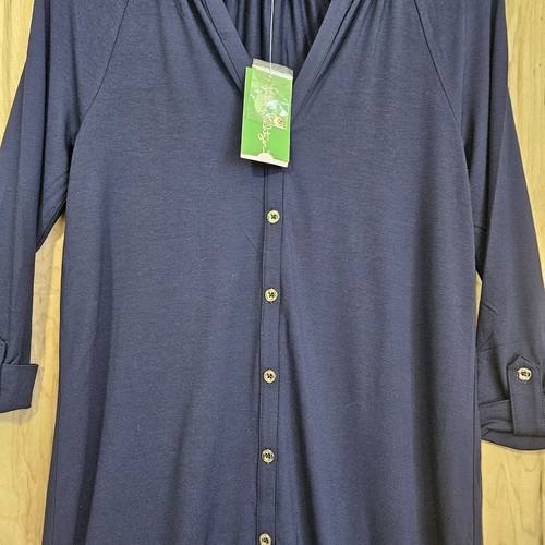 Lilly Pulitzer Navy Bailor Shirt Dress Wmns XS Jersey Knit Roll Tab Sleeve NWT - Picture 8 of 14