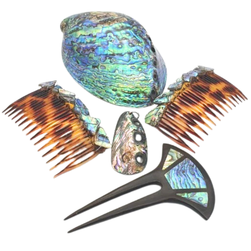 Paua Shell Accessory Bundle Hair Slides Pendant Hair Fork Shell New Zealand VGC - Picture 19 of 19