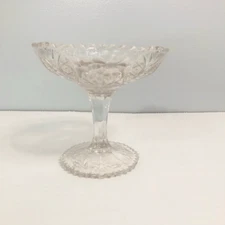 vintage pressed glass clear compote daisy pattern 5 inch tall