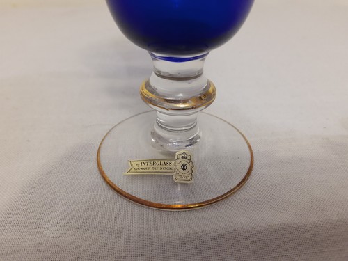 Interglass Goblet Cobalt Blue & 24 Kt Gold Crystal Glass Italian Wine Goblet - Picture 8 of 22