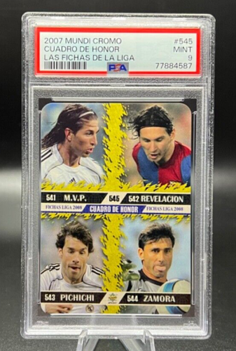 2007 Lionel Messi Mundi Cromo #545 Cuadro de Honor Las Fichas de Liga PSA 9 Mint