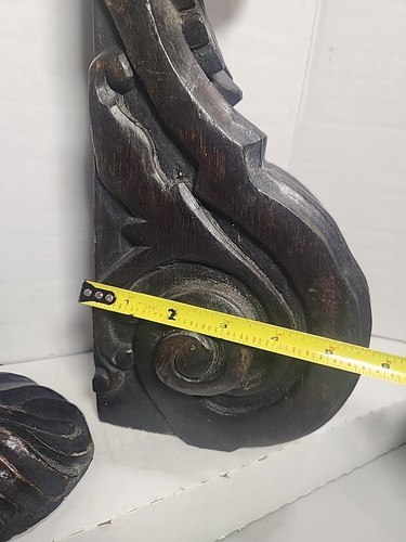 Solid Wood Wall Bracket Corbel Spiral Design Architectural Salvage Set Of 2 - Picture 15 of 18