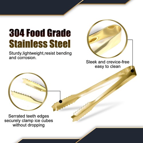 Ice Tongs for Ice Bucket,7 Inch Bar Serving Tong, 304 Stainless Steel,-Gold P... - Picture 2 of 7