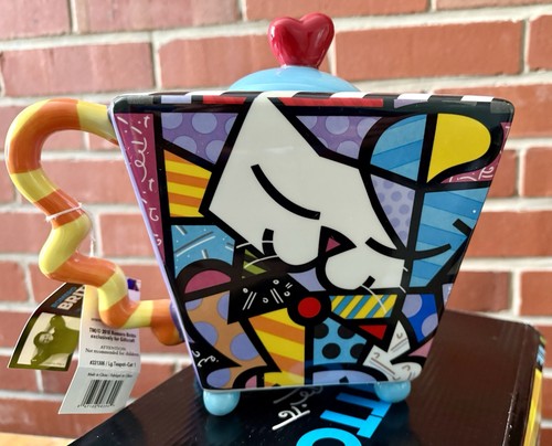 VTG Romero Britto Pop Art Cat Ceramic Teapot 2010 48 Ounce w/ Original Box - Picture 3 of 5