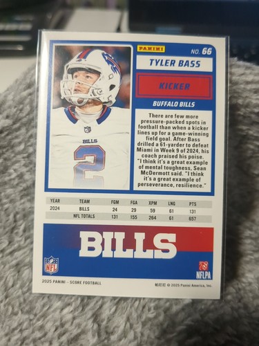 2025 Panini Score Stars/499💥Tyler Bass💥 #66 Buffalo Bills - Picture 2 of 2