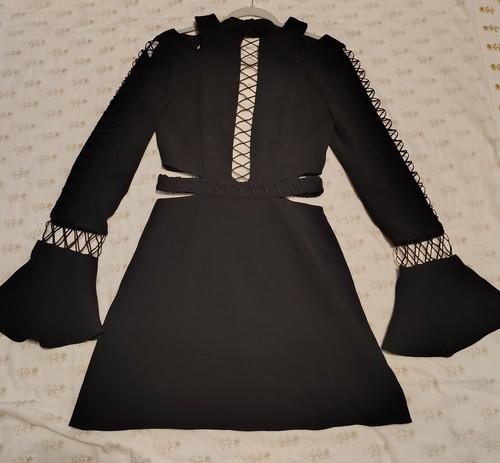 NWT Finders Keepers Borderlines Black Long Sleeve Cut Out Mini Dress Size Small - Picture 4 of 16