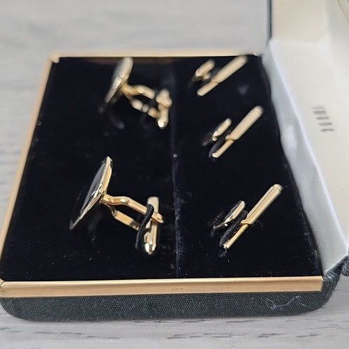 Vintage Swank Gold Tone w/ Black Stone Cufflink & Shirt Studs - Set of 5 - Picture 6 of 10