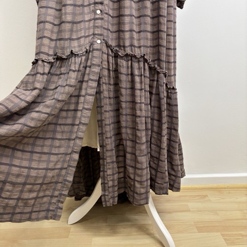 Free People Edie Maxi Dress S Plaid Brown Button Tiered Cottagecore Autumn Check - Picture 14 of 23