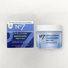 No7 Lift & Luminate Triple Action Night Cream, Skin Treatment, 1.69 fl oz, NIB