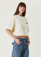 NO CUSTOMS TAX BOTTEGA VENETA cream Japanese jersey oversize crop t-shirt Large