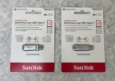 LOT OF 2 SanDisk Ultra Dual Drive Luxe USB Type-C 128GB/ea