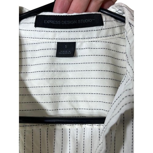 Express Shirt Damen klein weiß Nadelstreifen 3/4 Arm Button Down Kragen Y2K - Bild 3 von 5