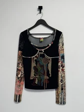 Save The Queen Women’s XL Greenhouse Graphic Print Lace Detail Long Sleeve Top