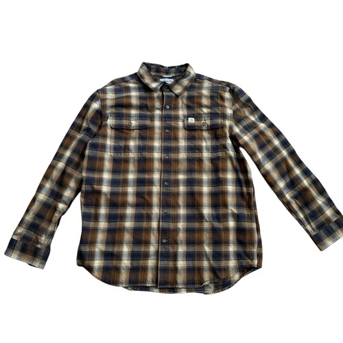 Carhartt Shirt Flannel Button Down Original Fit Black Brown Men’s Sz Large - Picture 2 of 7