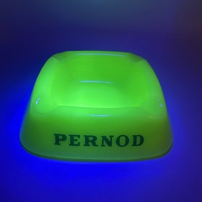 Vintage 1960s 1970s Opalex Uranium Glass Ashtray Pernod