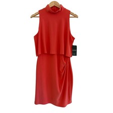 NWT Lauren Ralph Lauren Layered Mock Neck Cocktail Dress Womens 14 Petite Coral