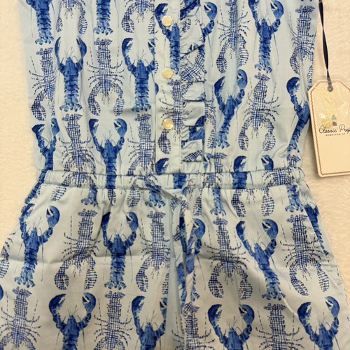 NWT Classic Prep Girls 6 Lobster Print Romper Blue Gingham Ruffle Dixie Style - Picture 7 of 16