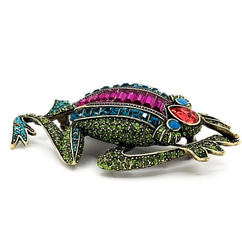 LARGE Heidi Daus Crystal Frog Brooch Pin Rare - Picture 3 of 7
