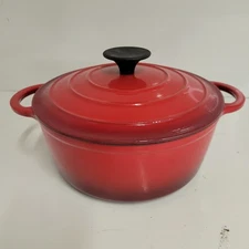 Red Enameled Cast Iron Dutch Oven Pot w/ Lid Dual Handles Heavy Duty